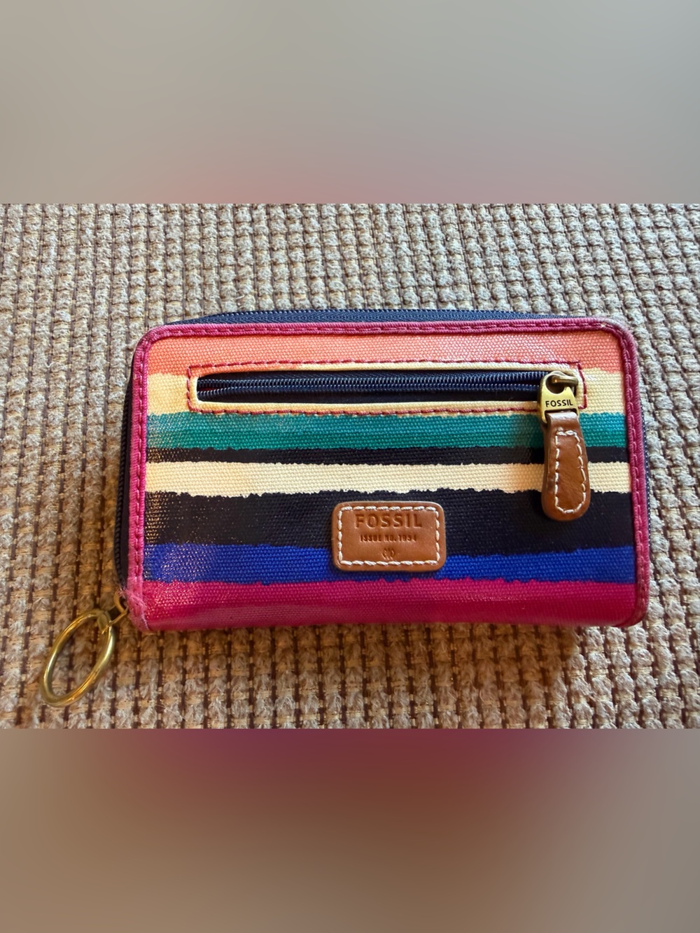 Fossil Multicolor Stripe Canvas Card Case with Keyring
